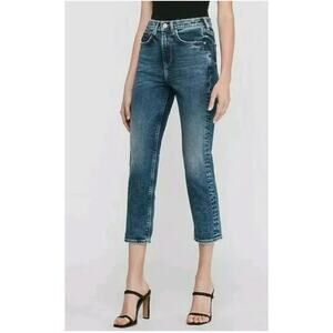 Express Super High Rise Mom Jeans Womens Size 2 Medium Wash Denim FLAWED Cropped